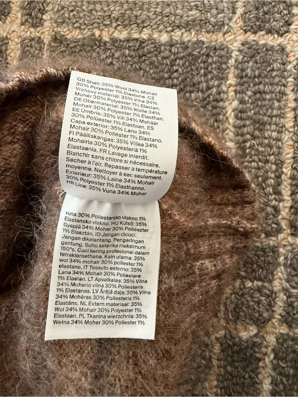 COS Brown Mohair Wool Blend Fuzzy Oversized Crewneck Sweater Medium